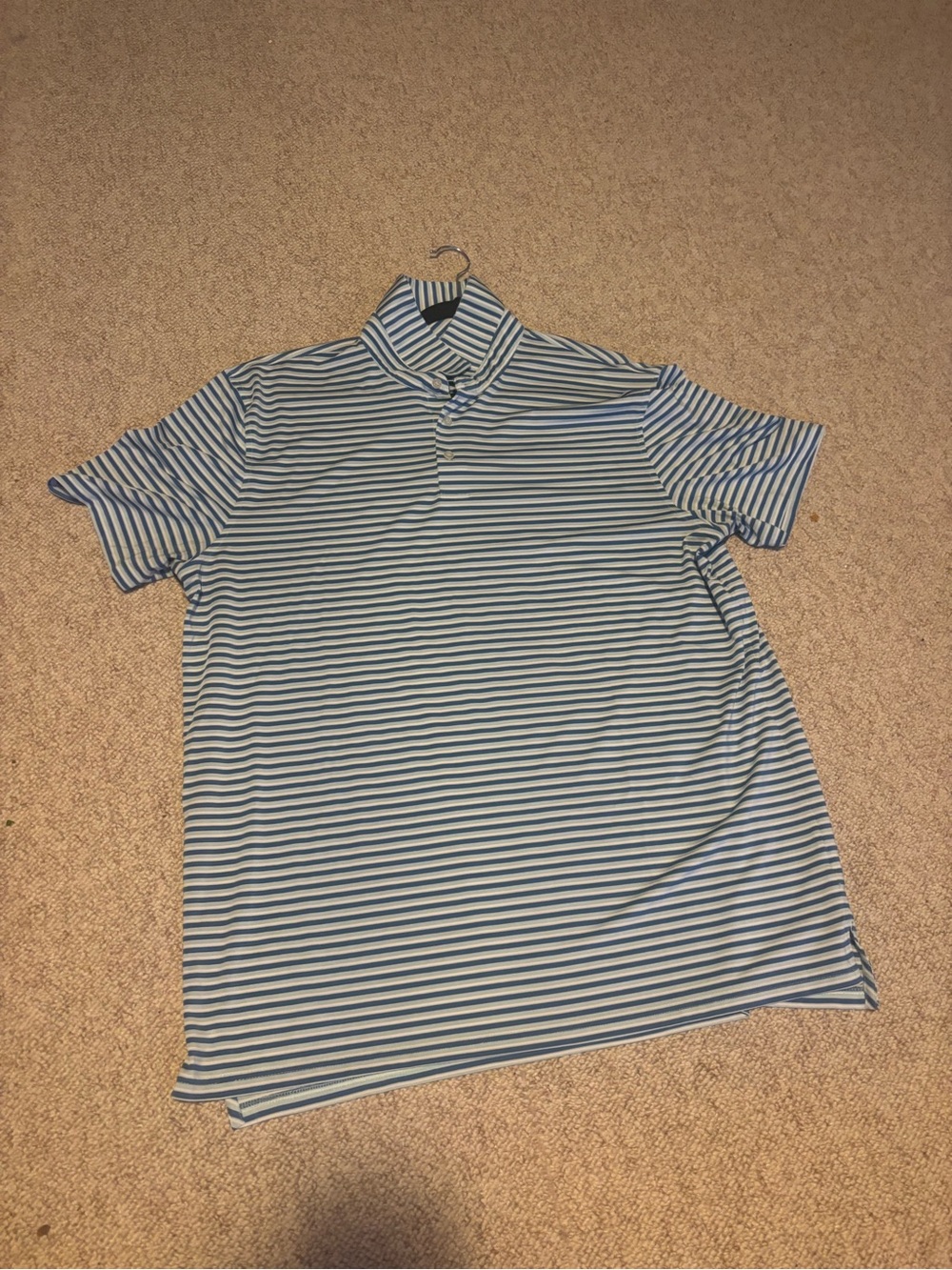 Southern Tide Men's Light Blue and White Striped Polo